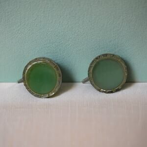 Vintage 1960s Mint Green Round Screw Back Earrings Art Deco Mid Century Mod